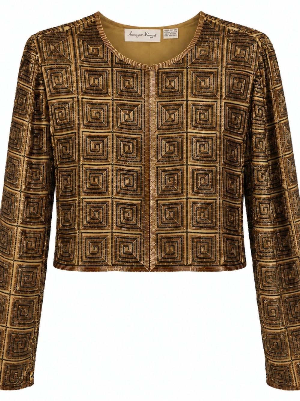 Laurence Kazar Metallic Gold Geometric Sequin Cropped Jacket